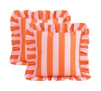 YB-FCJKPA Pack of 2 Striped Ruffled Velvet Throw Pillow Covers Soft Contrast Color Cushion Case for Sofa Living Room Bed Home Decor, 18 x 18 Inch (F)