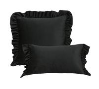 YB-FCJKPA Set of 2 Velvet Solid Color Ruffled Throw Pillow Cover for Couch (Black)