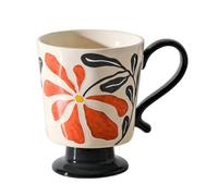 YB-FCJKPA Taza de Té Alta de Cerámica Vintage en Relieve con Cucharas, Tazas Florales, Tazas de Porcelana con Estampado de Flores (A)