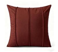 YB-FCJKPA Velvet Geometric Line Solid Pillow Cover with Zipper Closure (Wine Red)