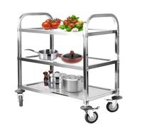 ybaymy Carrito de té de altura 80 cm, carrito de acero inoxidable, 3 estantes, carrito de cocina, carrito de transporte, carro de acero inoxidable con freno, para hotel, cocina, -75x40x83.5 cm