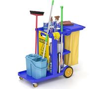 ybaymy Carro de limpieza con 3 compartimentos, carrito de limpieza profesional, 83 x 46 x 90 cm, carrito con 4 ruedas, gran capacidad, 65 L, bolsa de basura para servicios de hoteles, centros