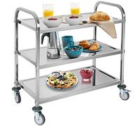 ybaymy Carro de servicio de acero inoxidable, 3 estantes, con ruedas, con ruedas, con acero inoxidable, 95 x 50 x 95 cm, capacidad de carga: 240 kg
