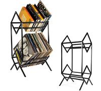 ybaymy Soporte de almacenamiento de discos de vinilo de 2 niveles, estante de almacenamiento de 160-200 LP, revista, estante organizador de archivos de oficina