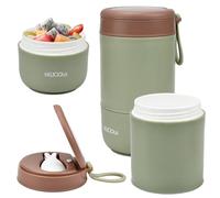YBCCBY Taza de Cereales para Llevar Tazón de Cereales para Llevar 380ML+300ML Taza de Cereales con Tapa y Cuchara Plegable de Doble Capa Tazón de Muesli Portátil para Llevar al Trabajo, a la Escuela