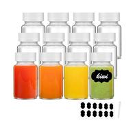 YBCPACK 12 botellas de cristal Mini Shot con tapa blanca, 60 ml, pequeñas botellas vidrio pequeña para rellenar con etiquetas y bolígrafo, ideal para jengibre, licor y otras bebidas