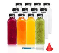 YBCPACK 12 botellas de zumo de plástico de 500 ml para rellenar, reutilizables, vacías, incluye cepillo de limpieza y embudo de silicona, ideal para mini frigorífico y exprimidor