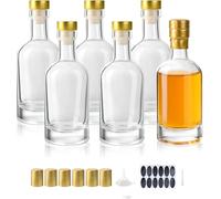 YBCPACK - Juego de 6 botellas de cristal de 200 ml con tapones en T y cápsulas termocontraíbles - Kit completo impermeable y antigoteo para bebidas alcohólicas caseras, vodka, aceites, zumos y regalos