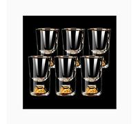 YBCPACK Juego de 6 vasos de chupito dorados de 10 ml, juego de vasos de chupito de cristal decorados con copos de oro de 24 quilates, mini vasos lindos para licor, tequila, sake, whisky
