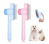 YBEATY 2 peines antipulgas para gatos y perros, cepillo autolimpiante para gatos, cómodo cepillo de acero inoxidable, peines para eliminar el pelo de animales, con botón de desbloqueo para eliminar