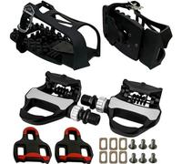 YBEKI Pedales de ciclismo indoor 3 en 1 - Look Delta compatible con calas y jaulas para los pies, incluye rodamiento doble para bicicletas estáticas Peloton, Schwinn, Sunny - rosca 9/16"