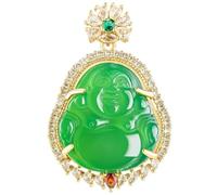 YBGCRD Auténtica ágata verde natural de Buda, collar con colgante de jade incrustado en hielo chapado en oro de cobre para mujer