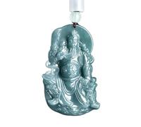 YBGCRD Colgante de jadeíta natural azul agua marcial Dios Guan Gong tallado a mano moda de lujo unisex amuleto talismán de la suerte