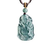 YBGCRD Colgante de jadeíta natural azul del dios de la riqueza tallado a mano de alta gama, collar de jadeíta tipo hielo, regalo para hombre y mujer