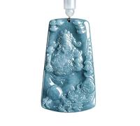 YBGCRD Colgante de jadeíta natural de agua azul, dragón auspicioso dios de la riqueza, tallado a mano, exquisito collar de jade de lujo para hombres y mujeres