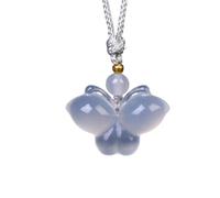 YBGCRD Colgante de mariposa de calcedonia de ágata natural, moderno, para hombres y mujeres, colgante blanco hielo, Feng Shui, amuleto seguro, regalo de joyería