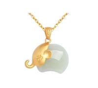 YBGCRD Collar con colgante de elefante pequeño de jade blanco Hotan natural, estilo chino antiguo, joyería artesanal para mujer