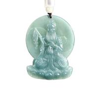 YBGCRD Collar con colgante de jade de agua azul natural taoísta supremo Lao Zi para hombres y mujeres, amuleto tallado de alta gama