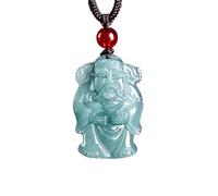 YBGCRD Collar con colgante de jadeíta de hielo natural tallado a mano chino del Dios de la riqueza de la suerte, joyería de regalo de jade de lujo