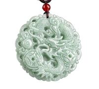 YBGCRD Collar con colgante de jadeíta verde hielo natural tallado con moneda de dragón de la suerte, collar de lujo de jade de lujo, joyería de regalo de moda