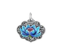 YBGCRD Collar de plata 925 esmaltada con flor de loto azul y corazón Sutra para mujeres y hombres, colgante de candado Ruyi, joyería vintage de cadena de clavícula