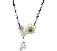 YBGCRD Collar Mori de estilo étnico chino para primavera y verano, cadena de clavícula fresca para mujer, cadena simple y elegante, colgante de jade