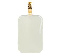 YBGCRD Gargantilla de jade HeTian de oro blanco natural con colgante cuadrado plano de la suerte, amuleto de lujo, joyería de regalo