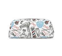 YBGHDAA Barber Shop - Lápiz escolar de cuero con estampado monocromático para niños y niñas, estuche de cosméticos de piel con cremallera, Silver, Talla única, Neceser de maquillaje