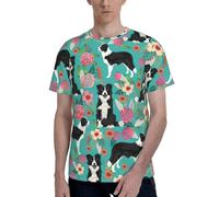 YBGHDAA Border Collie Florals - Camisa suave y elástica para uso diario, camiseta con estampado completo, casual, cómoda, cuello redondo, manga corta, Negro, M