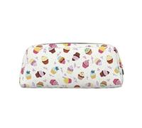 YBGHDAA Delicious Cupcakes - Lápiz escolar de cuero para niños y niñas, estuche de cosméticos de piel con cremallera, Gold, Talla única, Neceser de maquillaje