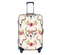 YBGHDAA Funda para maleta con estampado de calavera de toro con cremallera, agujeros para el mango, material elástico que mantiene el equipaje cerrado, ideal para viajes, White, L