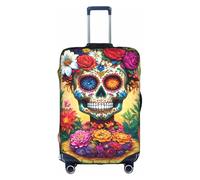 YBGHDAA Funda para maleta con estampado de calaveras de flores coloridas con cremallera, agujeros para el mango, material elástico que mantiene el equipaje cerrado, ideal para viajes, White, M