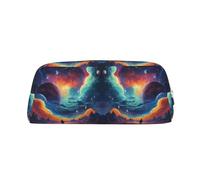YBGHDAA Galaxy Planet Printing - Lápiz escolar de cuero para niños y niñas, estuche de cosméticos de piel con cremallera, Silver, Talla única, Neceser de maquillaje