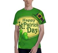 YBGHDAA Happy St. Patrick Day - Camisa elástica suave para uso diario, camiseta con estampado completo, casual, cómoda, cuello redondo, manga corta, Negro, S