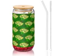 YBGHDAA Happy St. Patrick's Day Printing - Vaso con tapa y pajita, 1 unidad, vasos de vidrio de 16 onzas, ideal para whisky, cerveza, té