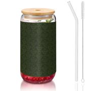 YBGHDAA Hunter Green Floral Petals Pattern Printing 1 Pcs Drinking Glasses with Lid and Straw 473.6 g Glass Cups Ideal for Whisky, Beer Tea
