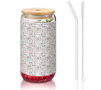 YBGHDAA I Love You Words with Hearts Printing 1 Pcs Drinking Glasses with Lid and Straw 473.6 g Glass Cups Ideal for Whisky, Beer Tea