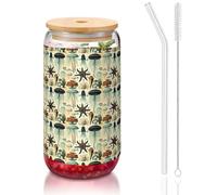 YBGHDAA Jellyfish Ocean Printing - Vaso de cristal con tapas y pajita, 16 onzas, ideal para whisky, cerveza, té