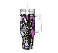 YBGHDAA Magic Witch Witchcraft Bohemian Drawing Printing - Taza de 1,134.0 g con asa, vaso de acero inoxidable a prueba de fugas para mujeres y hombres