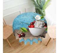 YBGHDAA Mantel redondo de poliéster con estampado de cerezas sobre madera, 152 cm, decoración vintage de granja y comedor