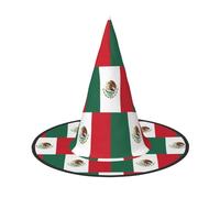 YBGHDAA Paquete de 2 sombreros de bruja con estampado de la bandera de México para fiestas plegables y ligeras para juegos de rol para cosplay