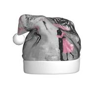 YBGHDAA Paris Street - Gorro de Navidad de felpa con estampado floral rosa para adultos, con pompón blanco, ceremonias anuales, gorras para actuaciones en escenario