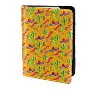 YBGHDAA Soporte para pasaporte con estampado de sombrero de cactus y chile, imprescindible para mujeres y hombres, cartera para pasaporte, compatible con todos los pasaportes estándar, Black, Talla