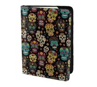 YBGHDAA Sugar and Skulls - Soporte para pasaporte con estampado de calaveras, imprescindible para mujeres y hombres, se adapta a todos los pasaportes estándar, Black, Talla única