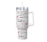 YBGHDAA Taza de acero inoxidable con texto en inglés "I Love You Words with Hearts Print" de 40 onzas con asa para mujeres y hombres