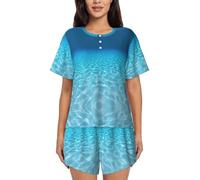 YBGHDAA Tranquil Underwater Scenery - Conjunto de pijama de manga corta para mujer, 2 piezas, suave, transpirable, con botones y pantalones cortos elásticos con cordón y bolsillos, Negro, L