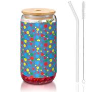 YBGHDAA Twister Polka Dots Printing - Vaso con tapas y pajita, vasos de vidrio de 16 onzas, ideal para whisky, cerveza, té