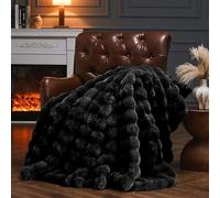 YBIKE Manta de Piel de Conejo Falsa, Suave y Peludo Mantas para Cama 150 x 130cm, Lujosa y Cálida Manta Decorativa Reversible para Cama, Sofá, Sillón o Butacas (Negro)