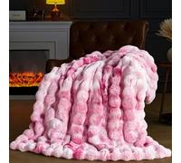 YBIKE Manta de Piel de Conejo Falsa, Suave y Peludo Mantas para Cama 150 x 130cm, Lujosa y Cálida Manta Decorativa Reversible para Cama, Sofá, Sillón o Butacas (Rosa)
