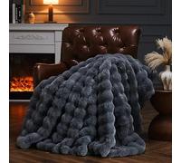 YBIKE Manta de Piel de Conejo Falsa, Suave y Peludo Mantas para Cama 150 x 130cm, Lujosa y Cálida Manta Decorativa Reversible para Cama, Sofá, Sillón o Butacas (Gris)